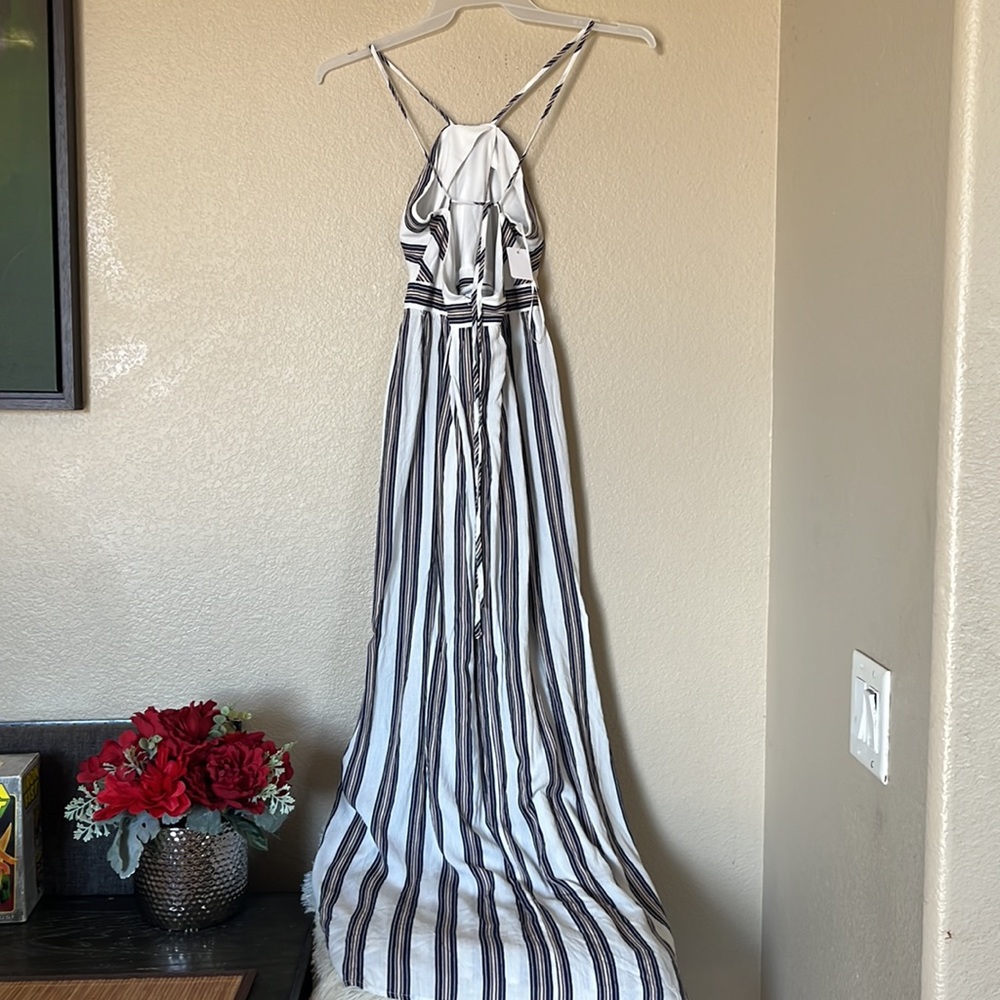 A. Calin ByFlying TomatoStriped White Navy Beige Maxi Dress sz M - Picture 7 of 13